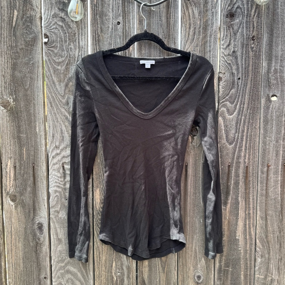 James Perse women’s black v neck long sleeve 100% cotton tee size 1/small - Picture 5 of 7